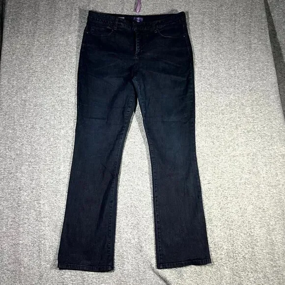 NYDJ Billie Mini Bootcut Jeans Size 16 Black Mid Rise Stretch Lift Tuck Mom Prep - Picture 1 of 10
